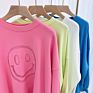 Spring Hollow Smiley Face Cotton Sweatshirt Korean Large Size round Neck Long Sleeve Pullover Lazy Style Women Hoodie Top