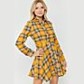 Spring Long Sleeve Button down Lined Casual Skater Plaid Shirt Dresses for Women
