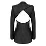 Spring Pu Black Tuxedo Hollow Out Ladies Suit V-Neck Women Suit