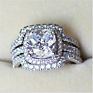 Sterling Silver Princess Cut Bridal Set Engagement Wedding Ring Bands with Cubic Zirconia