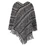 Striped Light Casual Women Shawl Cloak Jacquard Knitting Sweater Tassel Crew Neck Sweater