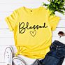 Style American Women's Loose-Fitting Blessed Heart-Shaped Cotton Collar Short-Sleeved T-Shirt for Women