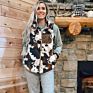 Style Ladies Tops Casual Stand-Up Collar Plush Warm Cow Print Vest Sleeveless Jacket Coat with Zipper