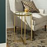 Tempered Glass Top round Accent Side Metal End Table with X-Shaped Base