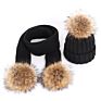 Thick Raccoon Fur Children Fur Pompon Knitted Hats Kids Fur Ball Hats Parent-Child Hat Scarf Set