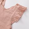 Toddler Girls Flutter Sleeve Clothing Kids Wear Plain Linen Pink Children Clothes Girl Dresses For