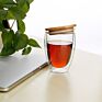 Transparent Milk Mugs 12 Oz Double Wall Clear Glass Coffee Cups with Bamboo Lid