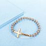 Trend Popular Inspiration Cross Shape Initial Stretch Wood Beads Bracelets Jewelry for Women