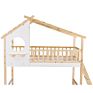 Twin over Twin Bunk Bed Wood Bed with Roof and Ladder for Kids