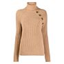 Twotwinstyle Casual Patchwork Buttons Asymmetrical Turtleneck Long Sleeve Knitted Sweater