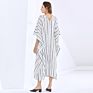 Twotwinstyle V Neck Batwing Short Sleeve Loose Oversized Striped Dress for Women