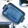 Unicasa 2.8Qt Covered Casserole Reactive Glaze Space Blue Baking Dish for Cooking Rectangular Casserole Dish with Lid