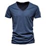 V-Neck T-Shirt Men 100% Combed Cotton Solid Short Sleeve T Shirt Men Fitness Undershirt Male Tops Tees