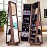 Vintage Furniture Wood Style Full Length Standing Mirrored Jewelry Cabinet Designs for Small Living Room