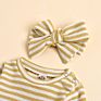 Waffle Stripe Long Sleeve Jumpsuits Infant Baby Unisex Boys Girls Rompers Headbands Set