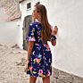 Woman Dress Printed Floral Mini Dresses Ruffled Short Sleeve Crew Neck Dresses Women Elegant