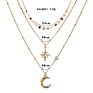 Woman Triple Moon Crescent Choker Gold Color Simple 3 Layered Bohemian Multi-Layer Moon Star Pendant Necklace