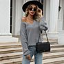 Women Casual Knitted Cardigan Sweater Solid Basic Fall Pullovers Long Sleeve V Neck Sweater