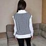 Women Fall Sweater Casual Oversized Pullover V Neck Sleeveless Vest Tops for Female in Houndstooth Partterns