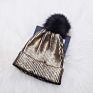 Women Girls Warm Metallic Shiny Knitted Crochet Beanie Hat with Pom Pom