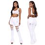 Women High Waist Bell Bottom Distressed Denim Jeans Skinny Pants Flares