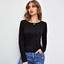 Women O Neck Long Sleeved Hollow Backless Lace up Top T Shirt Black Breathable Shirt Blouse