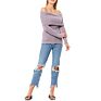 Women Snow Bunny Long Sleeve Off-The-Shoulder Knit Pull- on Top Blouse Top Female