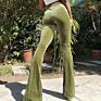 Women's Casual Pants Velvet Striped Flared Pants Pit Elastic Trousers