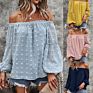 Women's Lantern Long Sleeve off the Shoulder Swiss Dot Casual Tops Loose Blouses