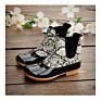 Women's Slip on Ankle Boots Personalized Waterproof Cotton Lined Black and Brown Leather round Toe Snow Rain Duck Boots