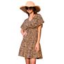 Womens Stripe Midi Dresses V Neck Polka Dot Ruffles Short Sleeve Kimonos Ladies Boho Dresses with Belt