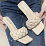 Women's Weave Pumps External Wear High Heels Ladies Solid Color Open Toe Square Women's Head Slippers