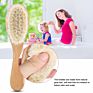 Wooden Baby Hair Brush and Comb Set with Natural Goat Bristles Infant Hair Helps Prevent Cradle