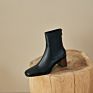 05Dg05-103 Newest Elastic Boots Square Toe Naked Boot Apricot Zipper Back Ankle Boot