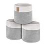 11X11X11 Cotton Rope round Organizer Baskets 3 Pack for Cube Organizer Shelf, Foldable, White & Jute