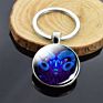 12 Constellations Key Chains Zodiac Signs Aries Leo Libra Glass Cabochon Keychain Double Side Pendant Trinket