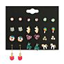 12 Pairs/Set Cute Lovely Mixed Small Enamel Owl Resin Flower Stud Earrings Set