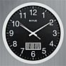 14 Inch Mental Wall Clock with Digital Readout for Month, Date, Day and Room Temperature