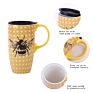 17Oz. Yellow Bees Tall Coffee Cup Ceramic Mug Porcelain Latte Tea Cup with Lid