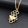 18K Gold Plated Bee Heart Pendant Necklace Real Gold Chain Honeycomb Bee Necklace