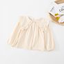21Cs858032 Autumn Ruffles Blouse for Infant Baby Girls Solid Beige White Shirt Toddler Kids Casual Outfit