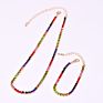 2Sets Shiny Rhinestone Crystal Rainbow Colorful Gold Plate Tennis Necklace Choker with Bracelet for Ladies