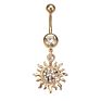 316L Medical Steel Navel Ring Nailing Full Diamond Plating Golden Sunflower Flame Belly Button for Lady