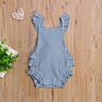 3 Colors 0-24M Infant Baby Girls Boys Rompers Solid Ruffles Short Sleeve Backless Jumpsuits Outfits