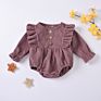 3Colors Line Full Length Sleeve Button Back Ruffle Corduroy Playsuit Bodysuits Rompers for Baby Girls Newborn Shower