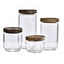 4 Pcs One Set Borosilicate Spice Glass Jar with Acacia Lids Airtight Glass Food Container Set for Food Storage