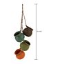 4 Pot Mixed Fall Color Tone Ceramic Hanging Flower Planter Set with Jute Rope