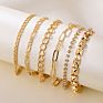 6-Piece Gold Thick and Thin Chain Crystal Bracelet Set for Suit Decoration