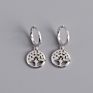 925 Sterling Silver Cz Tree of Life Drop Dangle Hoop Earrings Pave Crystal Rhinestone Tree of Life Huggie Hoop Earrings