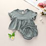 Adorable Muslin Cotton Clothes Baby Girls Ruffle Short Sleeve Tops Bloomers Set